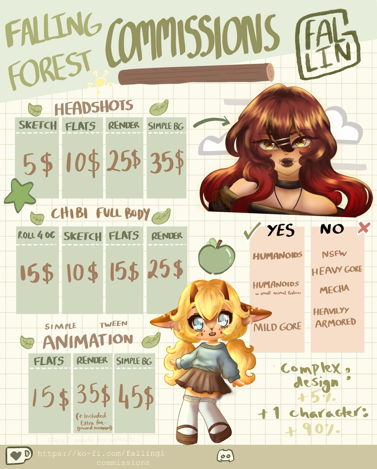 Falling Forest commission artwork and price sheet